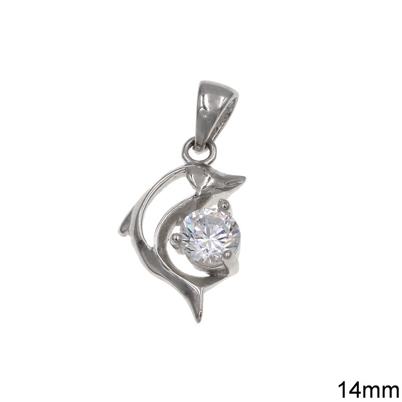 Silver 925 Pendant Dolphin with Zircon 14mm