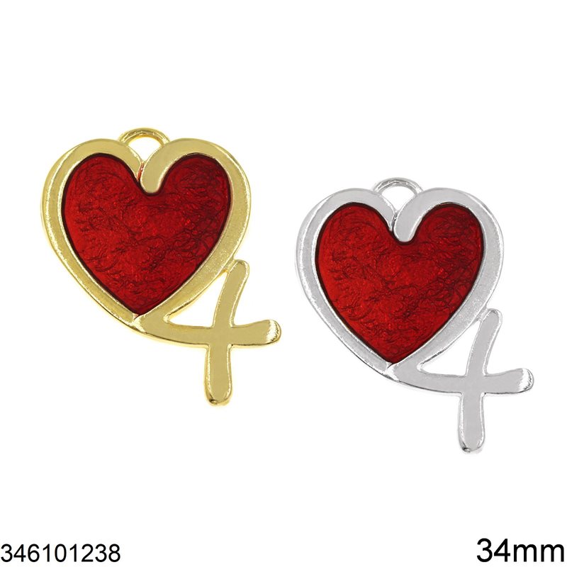 2024 New Years Lucky Charm Heart "24" with Enamel 34mm