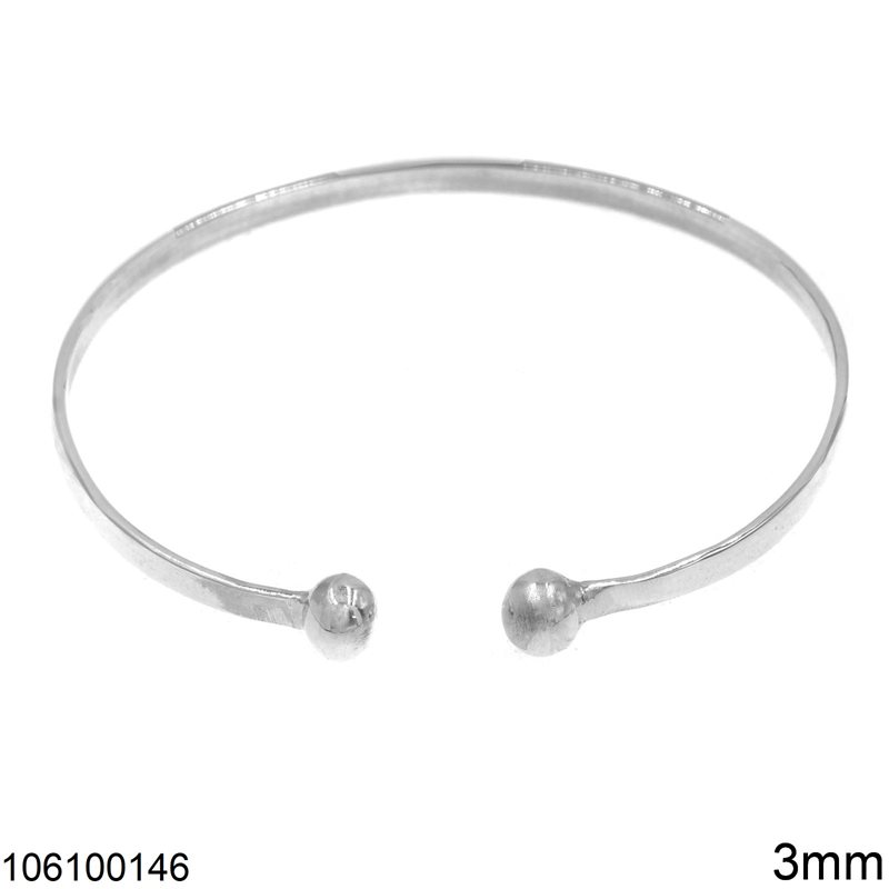 Silver 925 Bracelet Flat 3mm with Balls 6mm