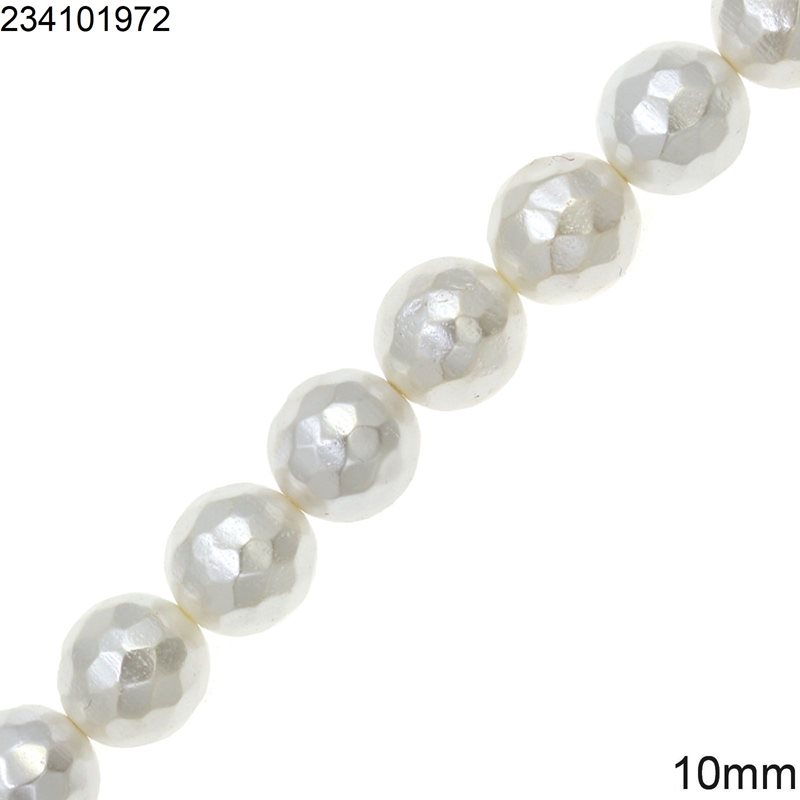 Shell Pearl Faceted Round Beads Pearl Coated 10mm
