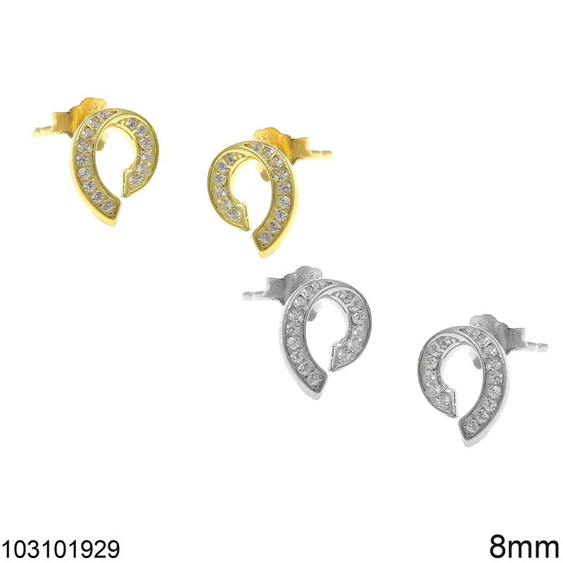 Silver 925 Stud Earrings Curve with Zircon 8mm