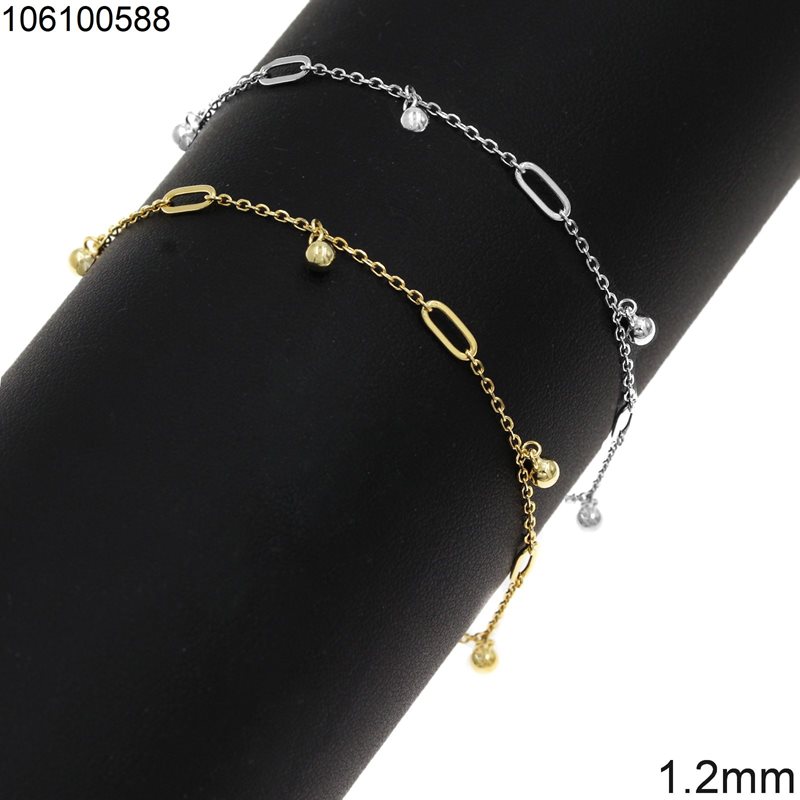 Silver 925 Bracelet Chain 1.2mm with Hoops and Balls 