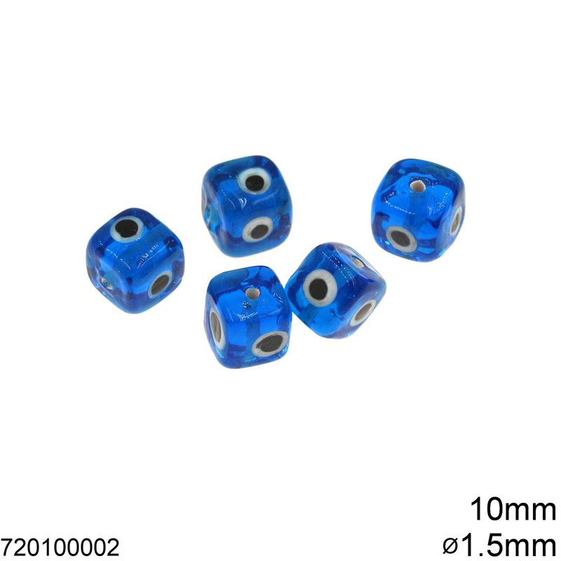 Glass Evil Eye Cube Bead 10mm