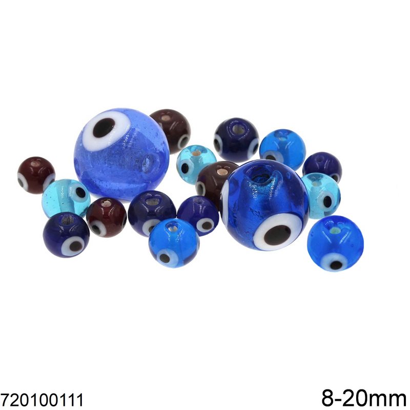 Glass Round Evil Eye Bead 8-20mm