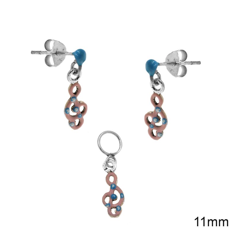 Silver 925 Set of Pendant & Earrings Sol Key 11mm