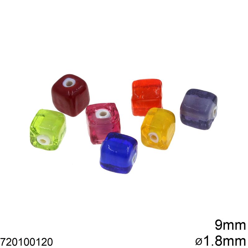 Glass Cube Bead 9mm