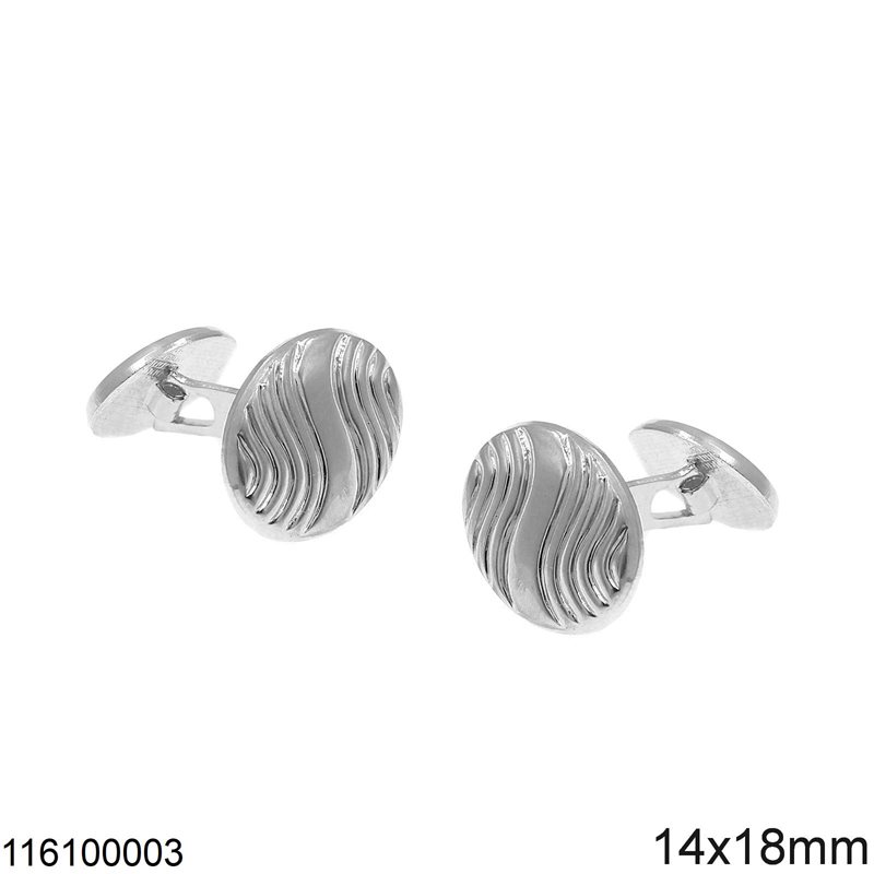Silver 925 Cufflinks Oval with Stripes 14x18mm