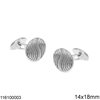 Silver 925 Cufflinks Oval with Stripes 14x18mm