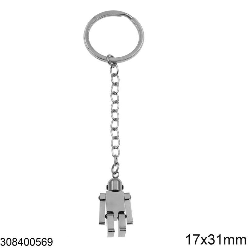 Stainless Steel Keychain Robot 17x31mm, Nickel