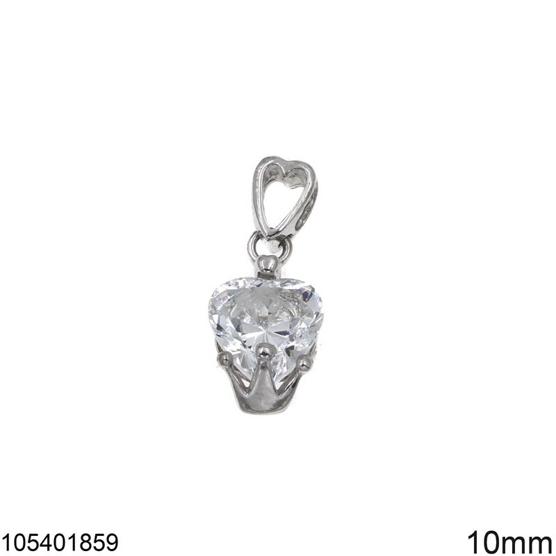 Silver 925 Pendant Heart with Stone and Crown 10mm