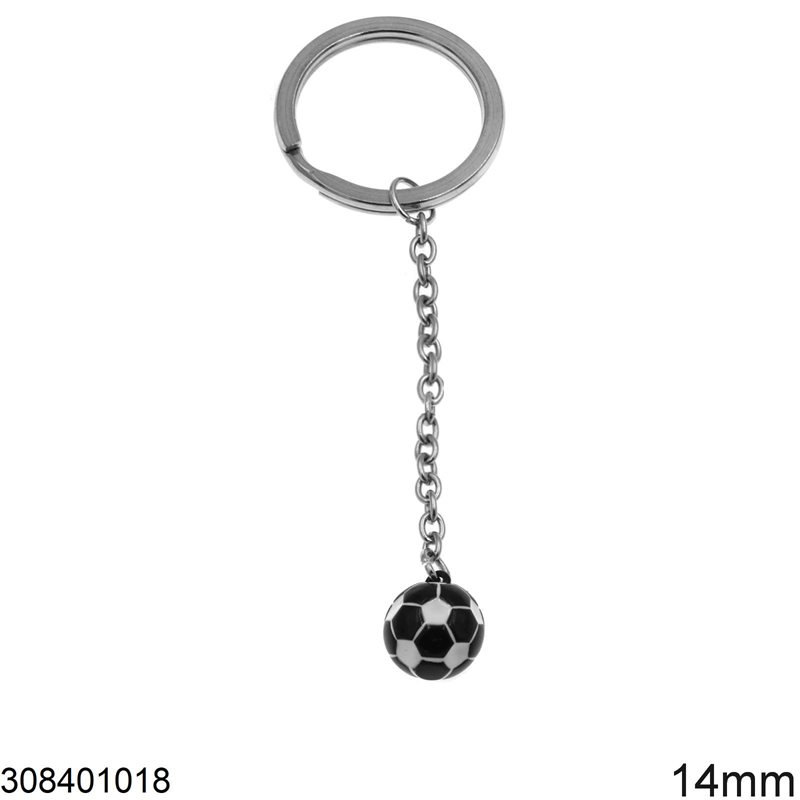 Stainless Steel Keychain with Black & White Ball 14mm
