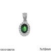 Silver 925 Oval Rosette Pendant with Zircon 7x10mm