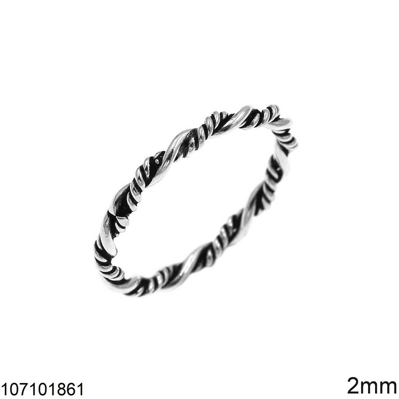 Silver 925 Ring with Twisted and Shine Finish Wire 2mm