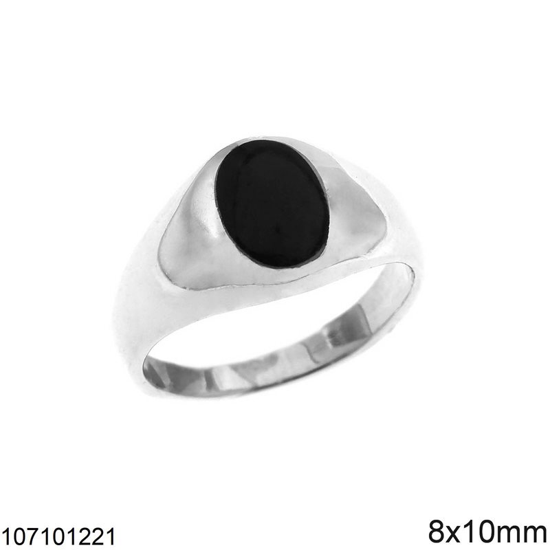 Δαχτυλίδι Ασημένιο 925 με Οβάλ Πέτρα Όνυχα 8x10mm