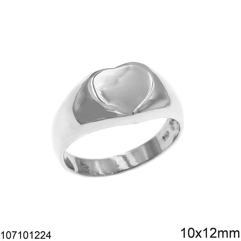 Silver 925 RIng with Shine Finish Heart 10x12mm