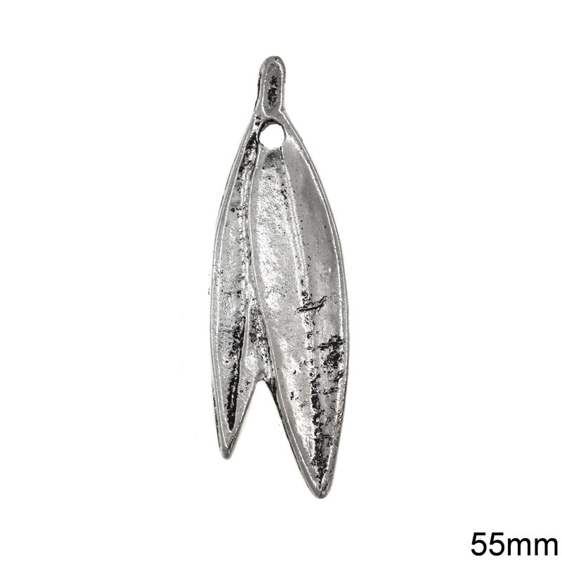 Casting Pendant Olive Tree Leaf 55mm, Antique silver plated