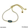 Silver 925 Bracelet Riviera with Zircon and Evil Eye with Enamel 7x14mm, Gold Plated