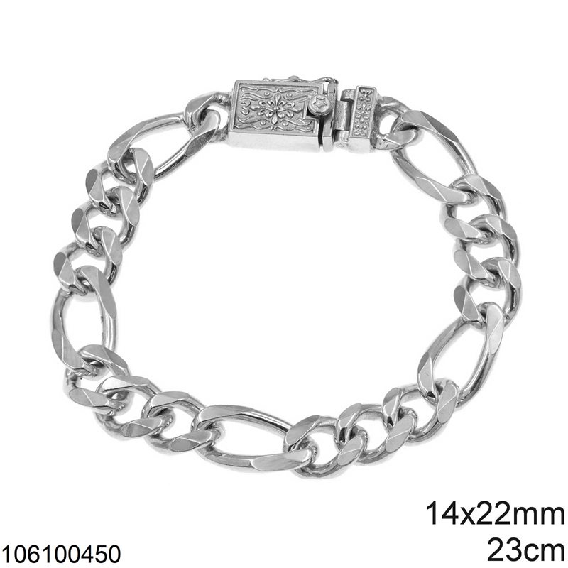 Silver 925 Bracelet Figaro Chain 14x22mm, 23cm