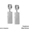 Stainless Steel Hoop Earrings 14x4mm with Rectangular Plate 30x12mm