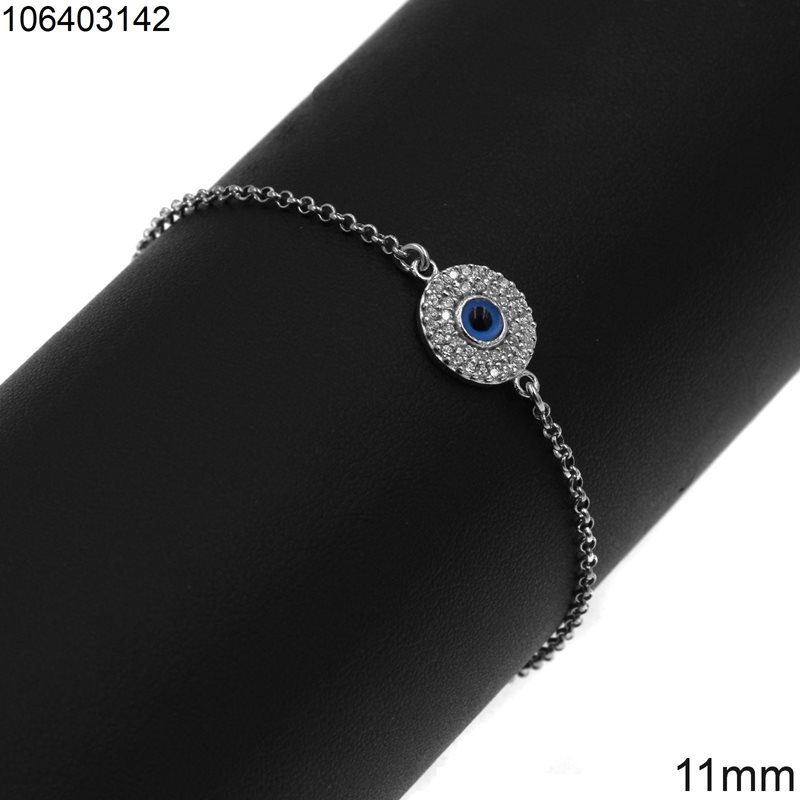 Silver 925 Bracelet Round Evil Eye with Zircon 11mm