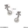 Silver 925 Stud Earrings Daisy with Freshwater Pearl 8-10mm and Stones 
