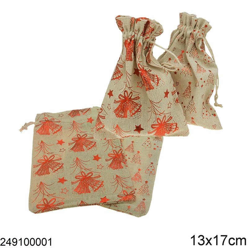 Synthetic Fabric Pouch with Christmas Design 13x17cm