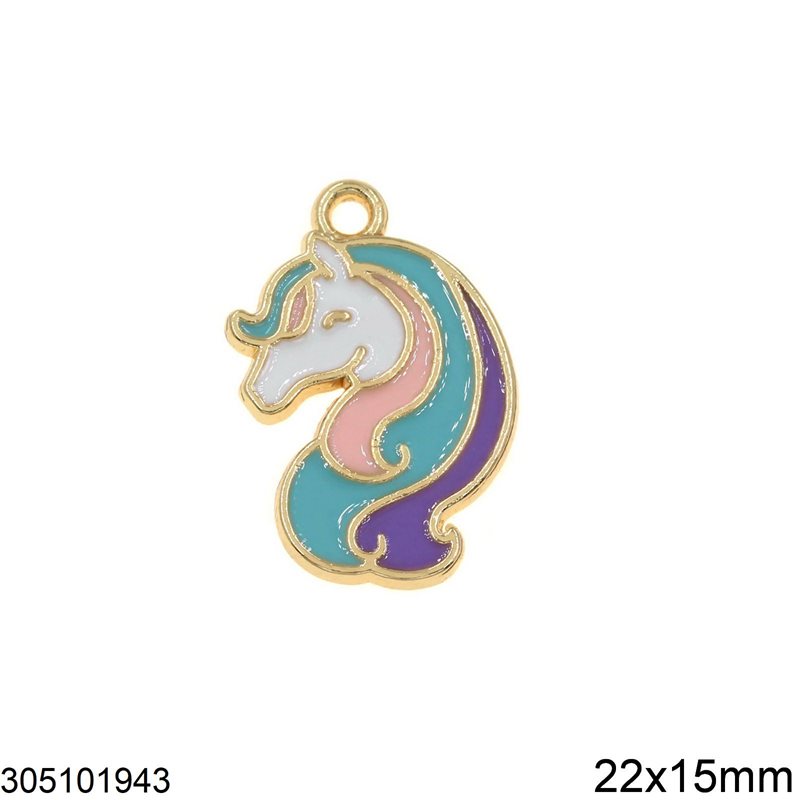 Casting Pendant Horse with Enamel 22x15mm, Multicolor Gold plated NF