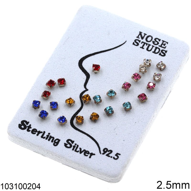 Silver 925 Nose Ring with Rhinestones 2.5mm