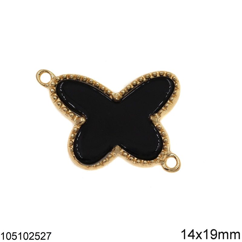 Silver 925 Spacer Butterfly with Semi Precious Stone 14x19mm, Onyx Gold Plated