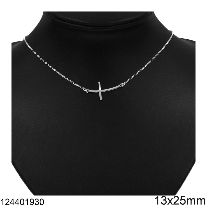 Silver 925 Necklace Curved Cross 13x25mm