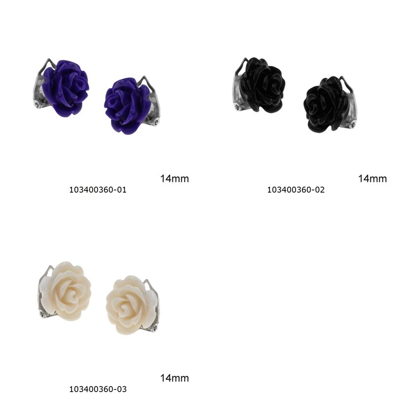 Silver 925 Clip Earrings with Rose 14mm