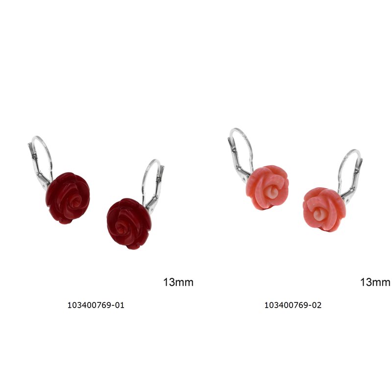 Silver 925 Hook Earrings with Rose 13mm