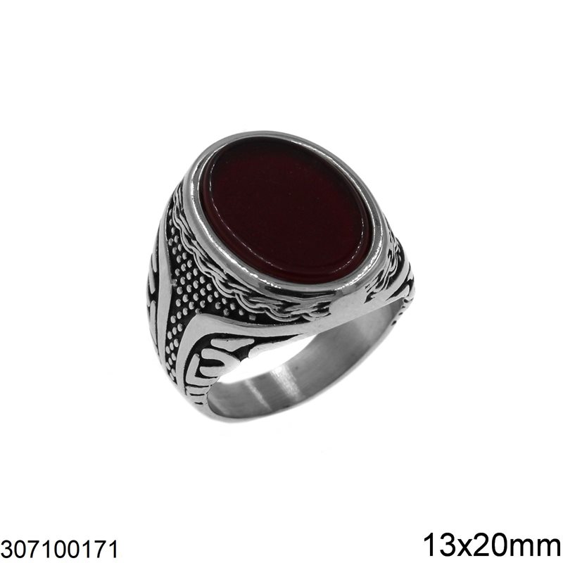 Stainless Steel Male Ring with Oval Stone 13x20mm