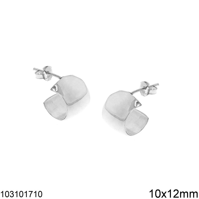 Silver 925 Stud Bold Shine Finish Earrings 10x12mm