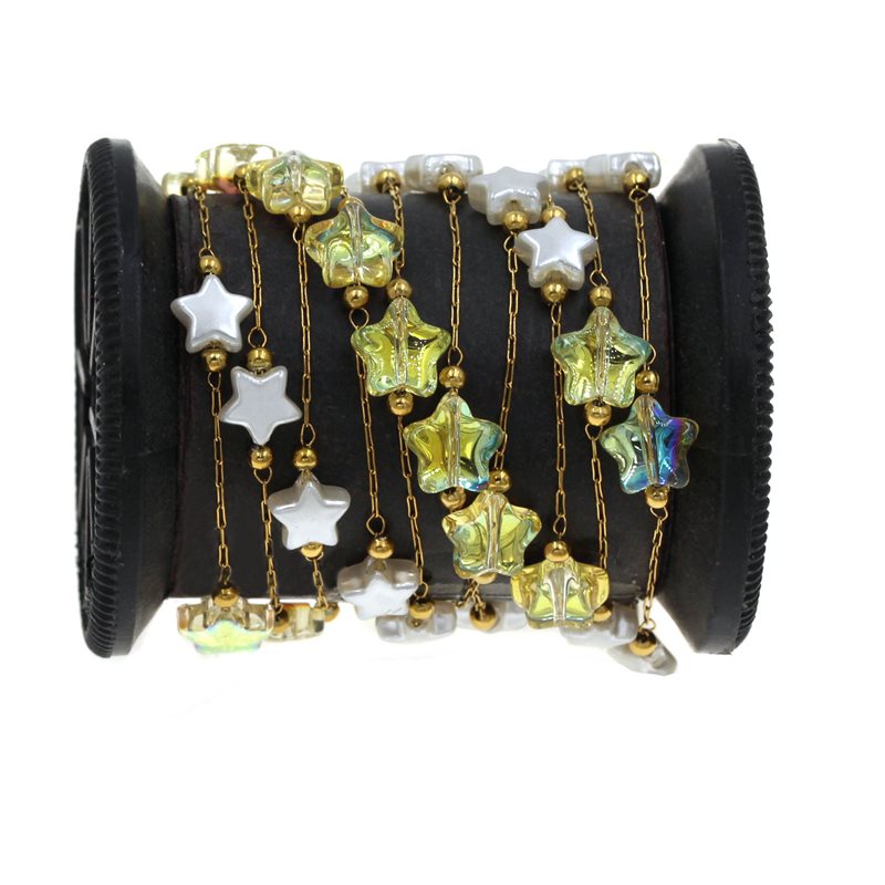 Stainless Steel Chain with Glass Faceted Star Bead 8mm