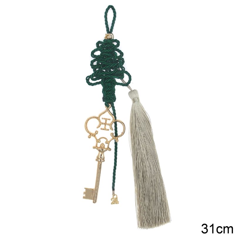 Γούρι Διακοσμητικό Μακραμέ Δέντρο, Χυτό Κλειδί & Φούντα 31cm