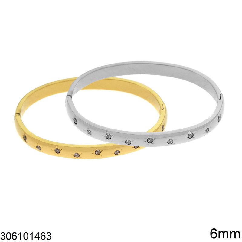 Stainless Steel Bracelet Cuff with Rhinestones 6mm