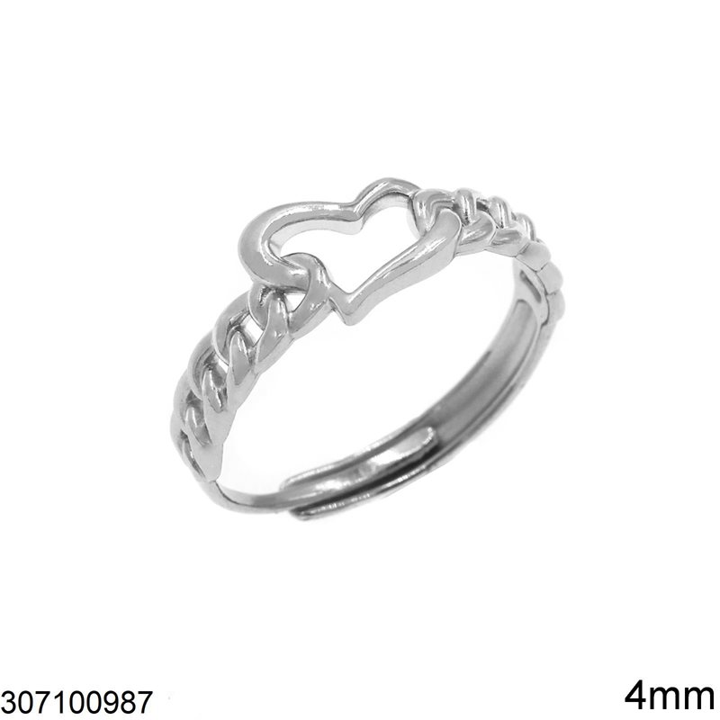 Δαχτυλίδι Ατσάλινο Αλυσίδα με Καρδιά Περίγραμμα 4mm