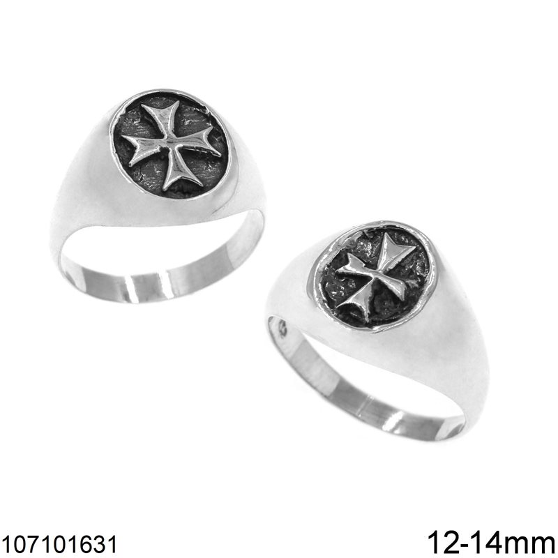 Silver 925 Ring Oval with Cross 12-14mm