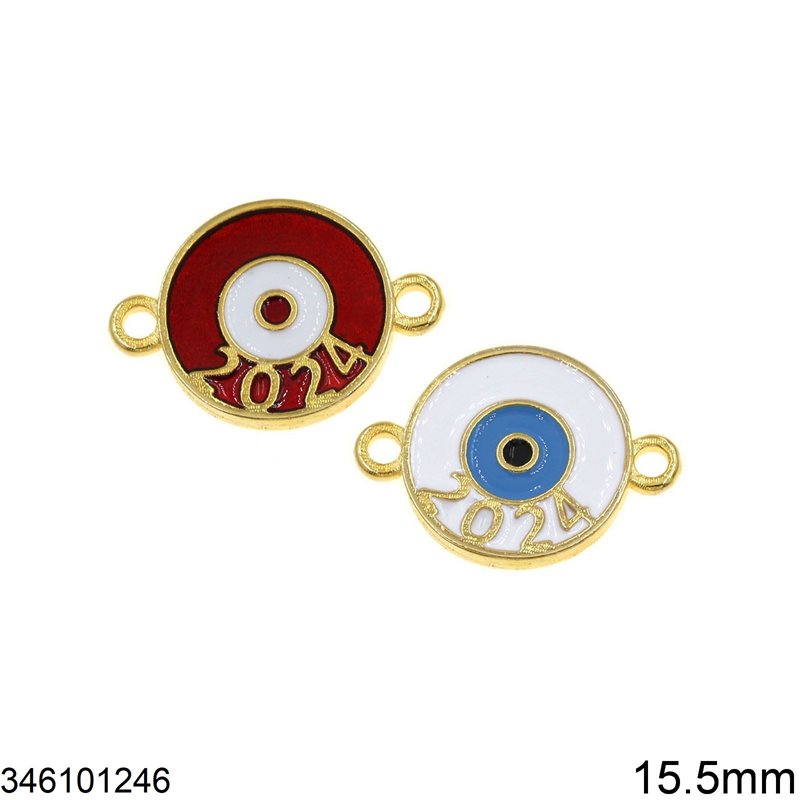 2024 New Years Lucky Charm Casting Round Spacer Evil Eye with Enamel 15.5mm