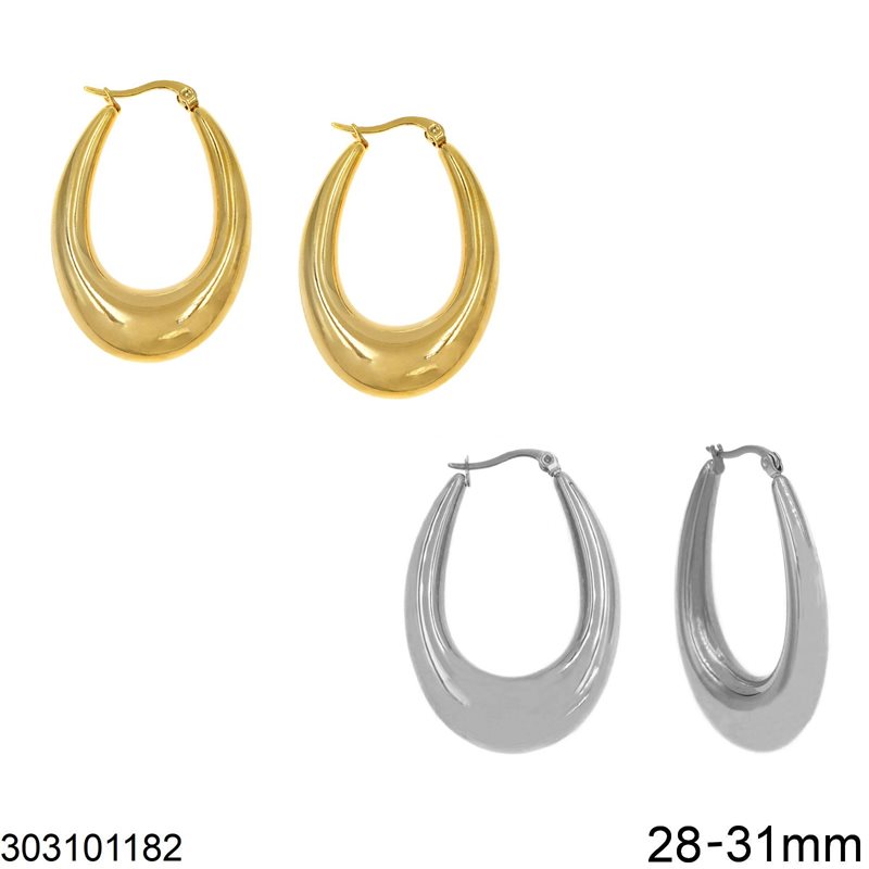 Stainless Steel Oval Hoop Earrings Shine Finish 28-31mm