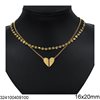 Stainless Steel Double Necklace with Coins 5mm and Heart 16x20mm