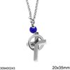 Stainless Steel Car Amulet Cross with Hoop 20x35mm and Evil Eye