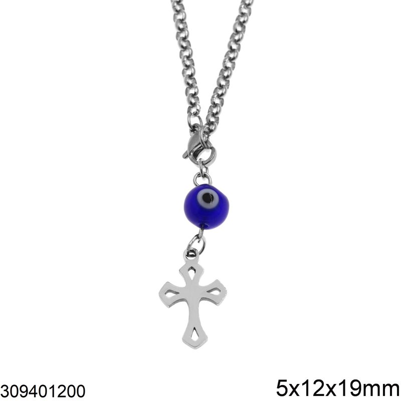 Stainless Steel Car Amulet Cross 5x12x19mm with Evil Eye,12-14cm