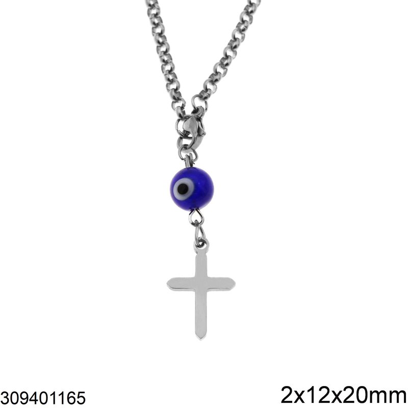 Stainless Steel Pendant Cross 2x12x20mm and Evil Eye