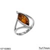 Silver 925 Ring with Navette Amber Stone 7x17mm