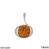 Silver 925 Pendant with Round Amber Stone 14mm