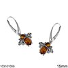 Silver 925 Hook Earrings Bee with Amber Stone 15mm