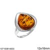Silver 925 Ring with Peashape Amber Stone 14-16mm