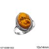 Silver 925 Ring with Oval Amber Stone 13-25mm